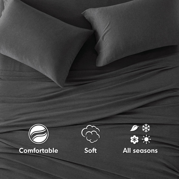 Dark Grey Full Cotton Blend Jersey Knit Sheet Set