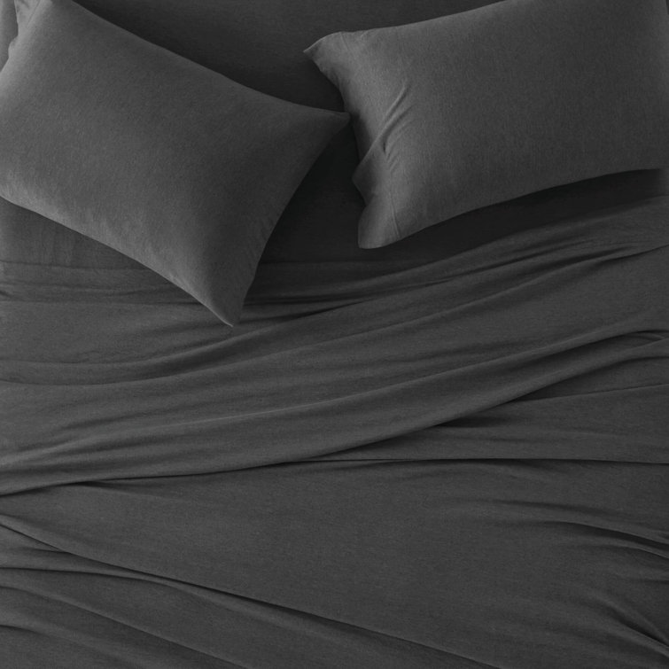 Dark Grey Full Cotton Blend Jersey Knit Sheet Set