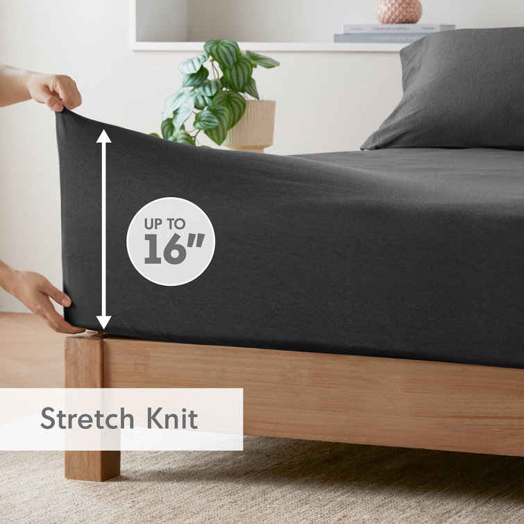Dark Grey Full Cotton Blend Jersey Knit Sheet Set