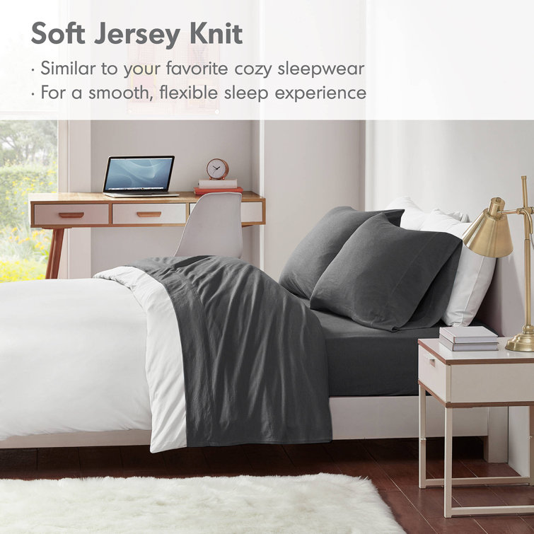 Dark Grey Full Cotton Blend Jersey Knit Sheet Set