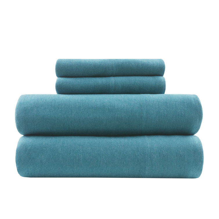 Teal Twin Jersey Knit Polyester Sheet Set