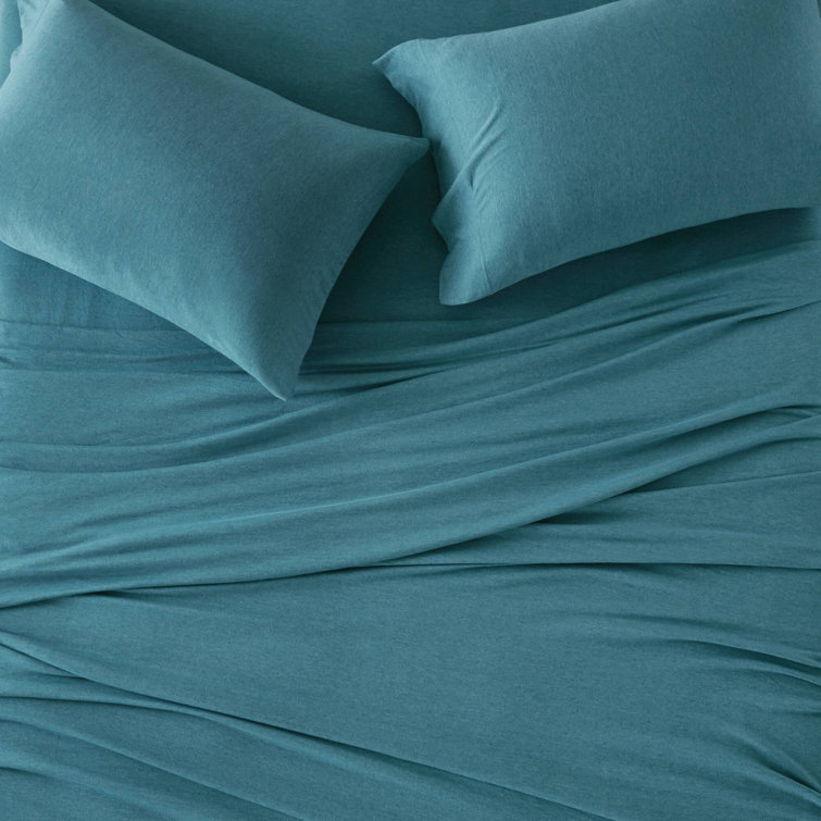 Teal Twin Jersey Knit Polyester Sheet Set