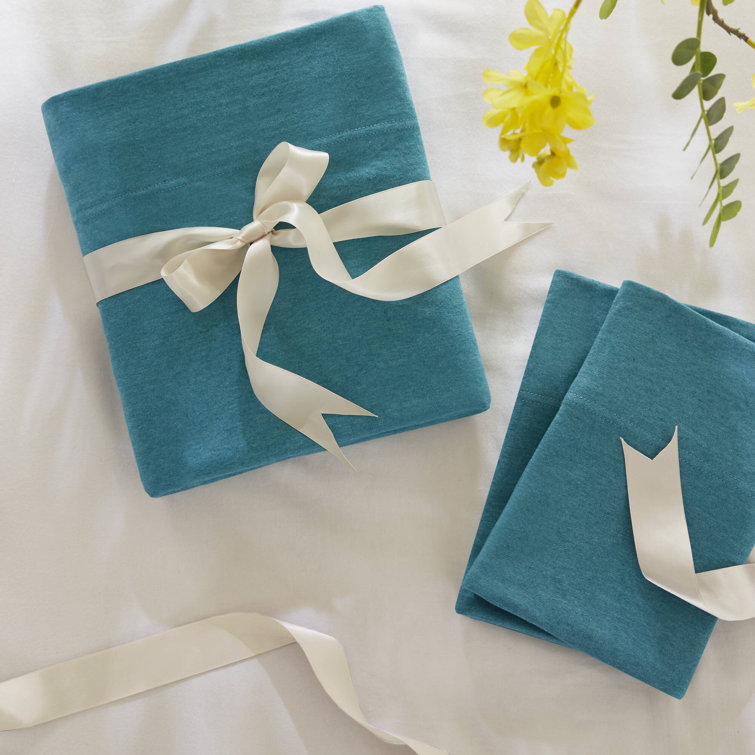 Teal Twin Jersey Knit Polyester Sheet Set