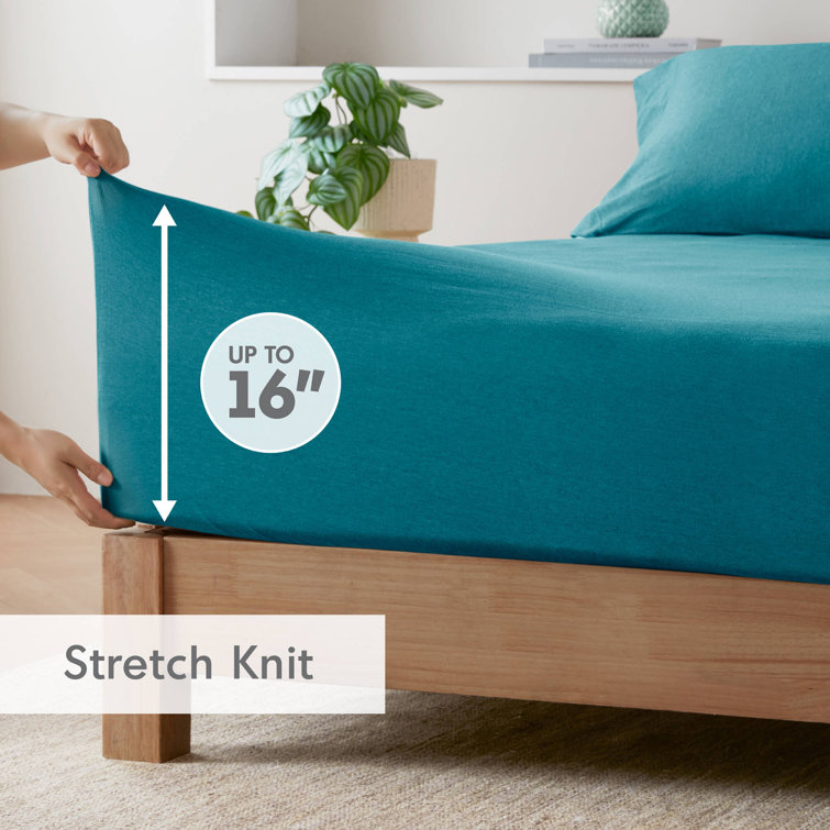 Teal Twin Jersey Knit Polyester Sheet Set