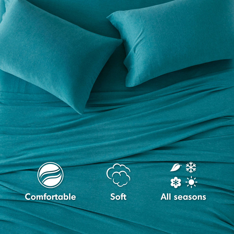 Teal Twin Jersey Knit Polyester Sheet Set