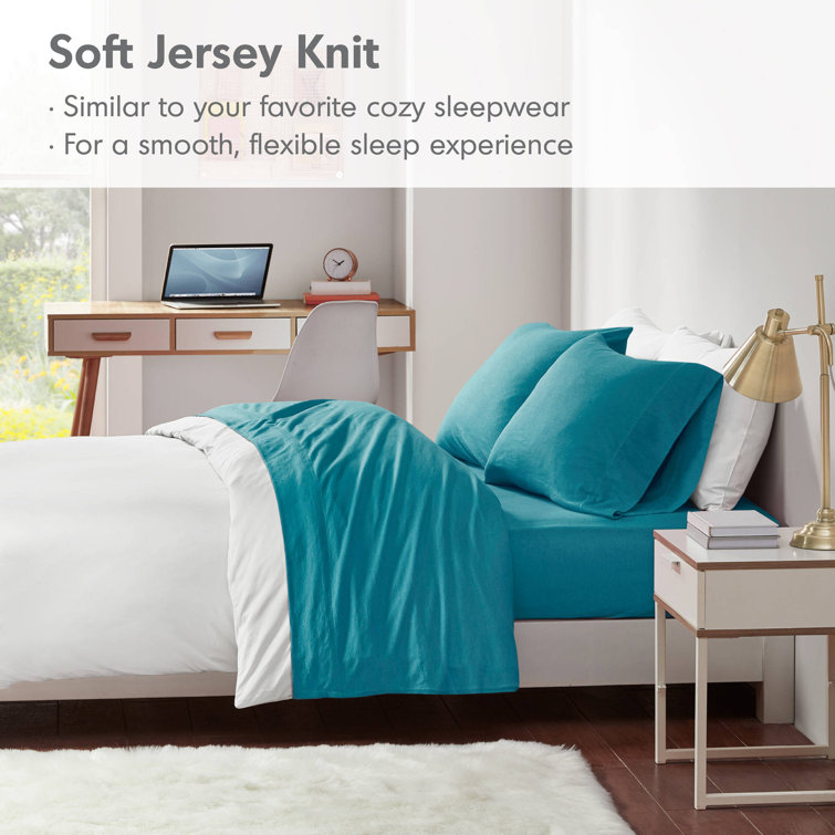 Teal Twin Jersey Knit Polyester Sheet Set