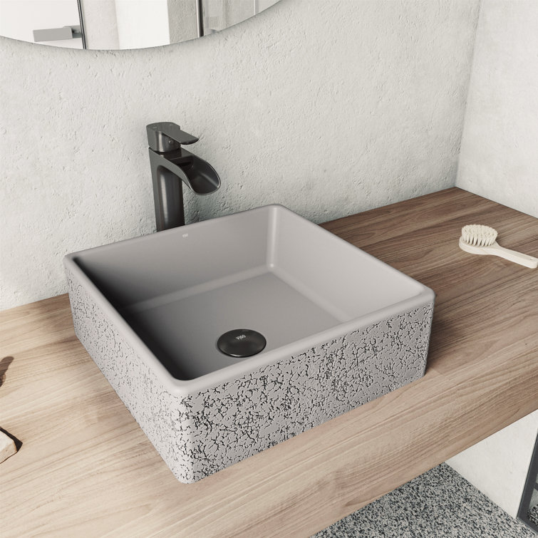 Aster 15" Ash Gray Concrete Square Vessel Bathroom Sink