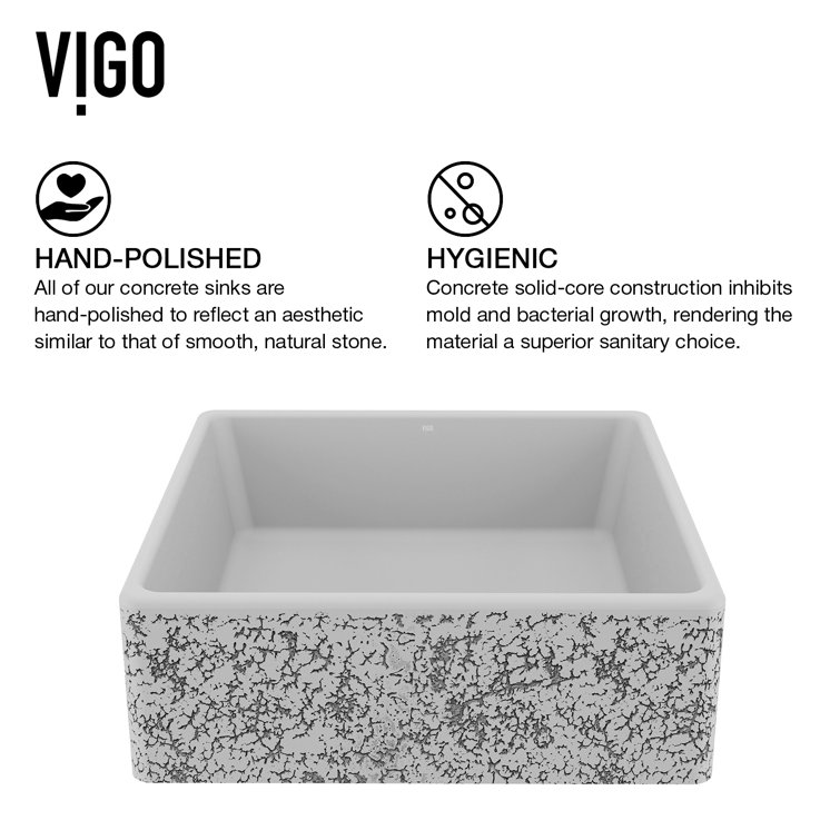 Aster 15" Ash Gray Concrete Square Vessel Bathroom Sink