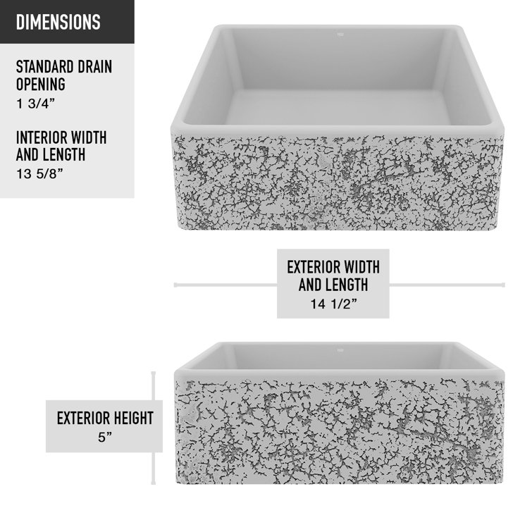 Aster 15" Ash Gray Concrete Square Vessel Bathroom Sink