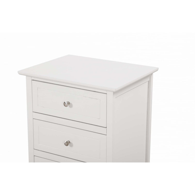 White Wood 3-Drawer Nightstand with Nickel Hardware