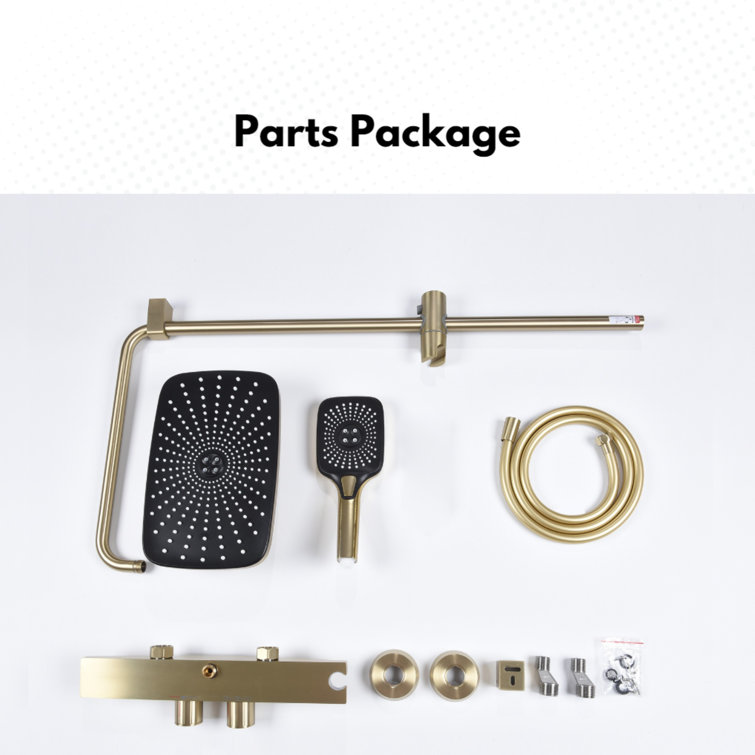 Brushed Gold Brass Thermostatic Wall-Mounted Shower System