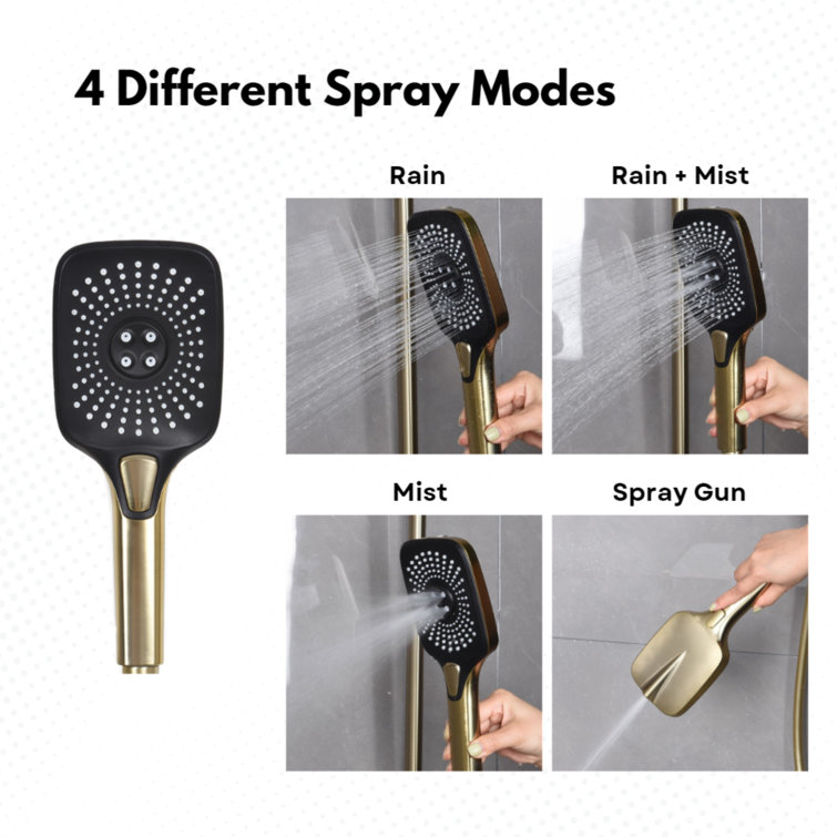 Brushed Gold Brass Thermostatic Wall-Mounted Shower System