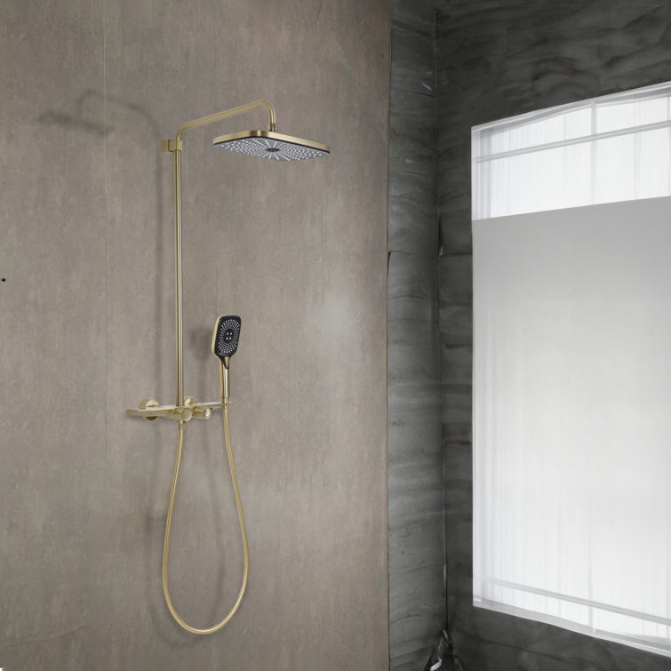Brushed Gold Brass Thermostatic Wall-Mounted Shower System