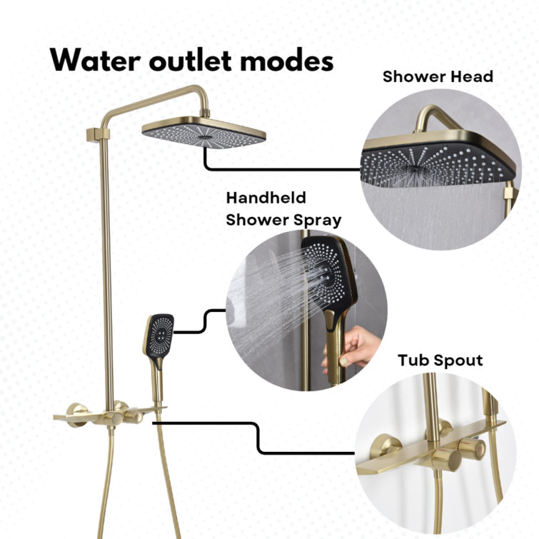 Brushed Gold Brass Thermostatic Wall-Mounted Shower System