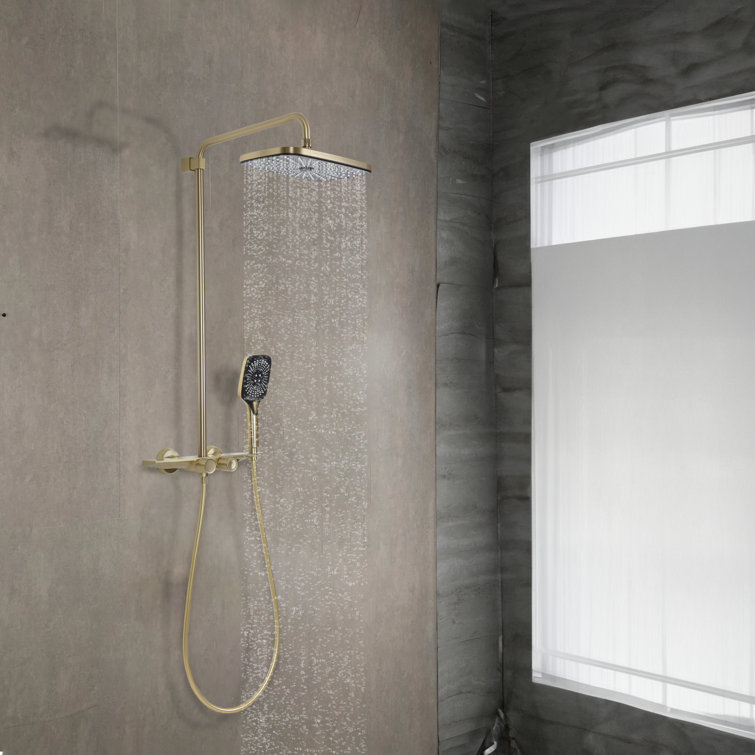 Brushed Gold Brass Thermostatic Wall-Mounted Shower System