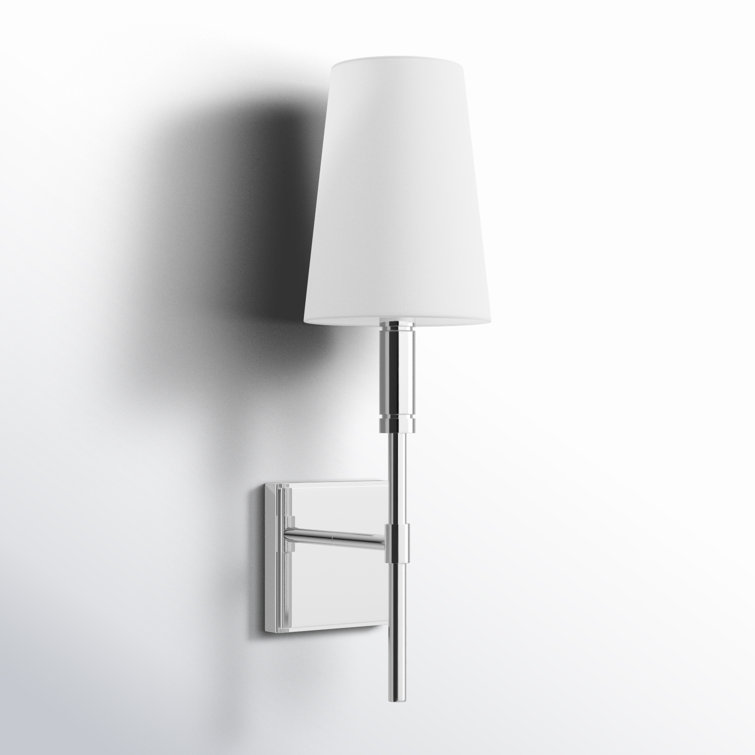 Polished Nickel 1-Light Wall Sconce with White Linen Shade