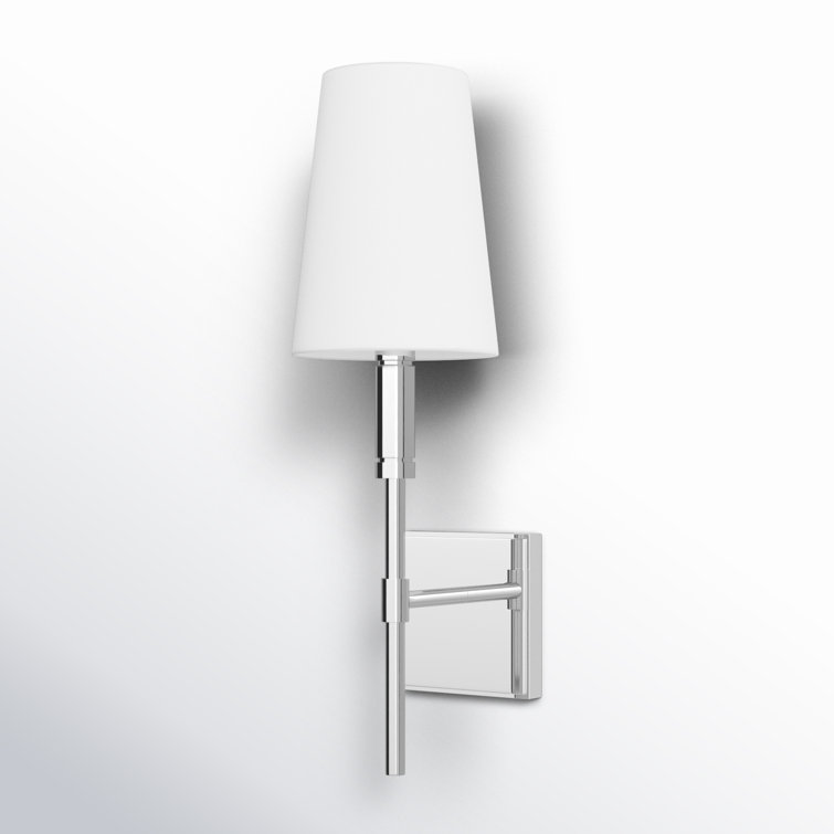 Polished Nickel 1-Light Wall Sconce with White Linen Shade