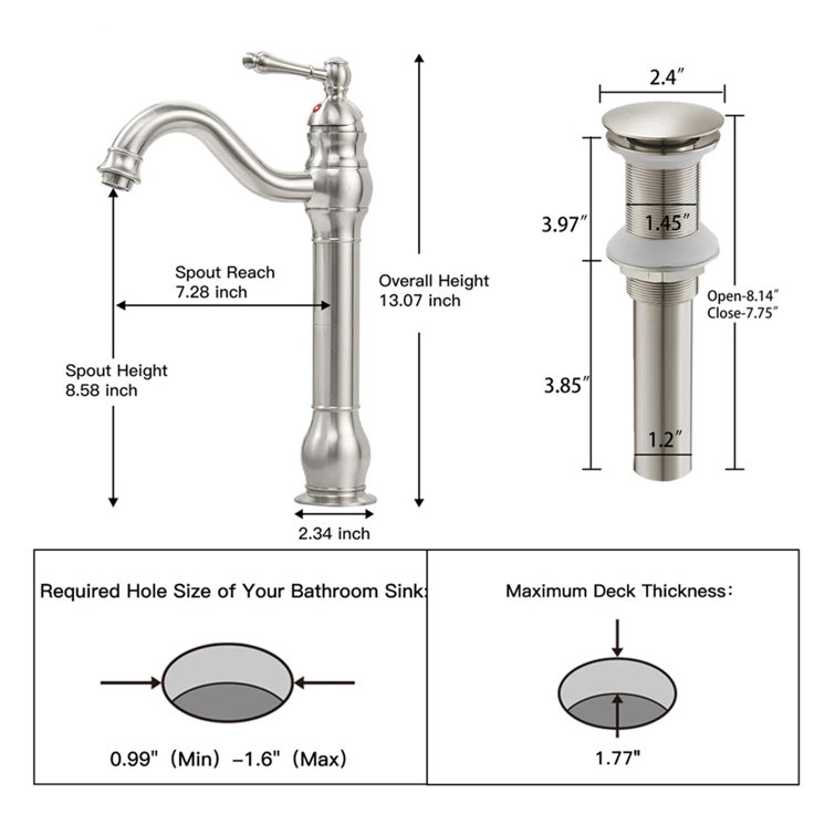 Brushed Nickel Single Handle High Arc Vessel Faucet with Pop-Up Drain