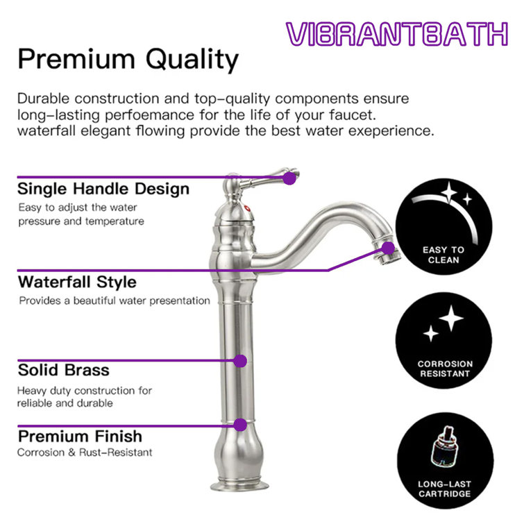 Brushed Nickel Single Handle High Arc Vessel Faucet with Pop-Up Drain
