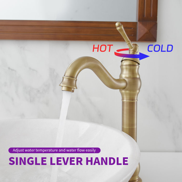 Antique Brass Single Handle Vessel Sink Faucet with Drain Assembly
