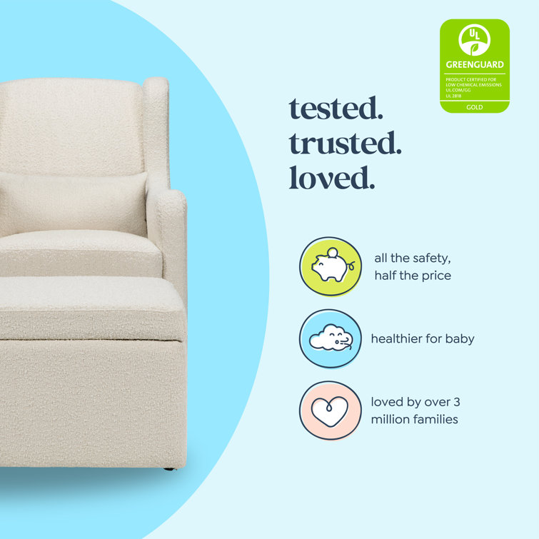 Ivory Boucle Gentle Swivel Glider with Storage Ottoman