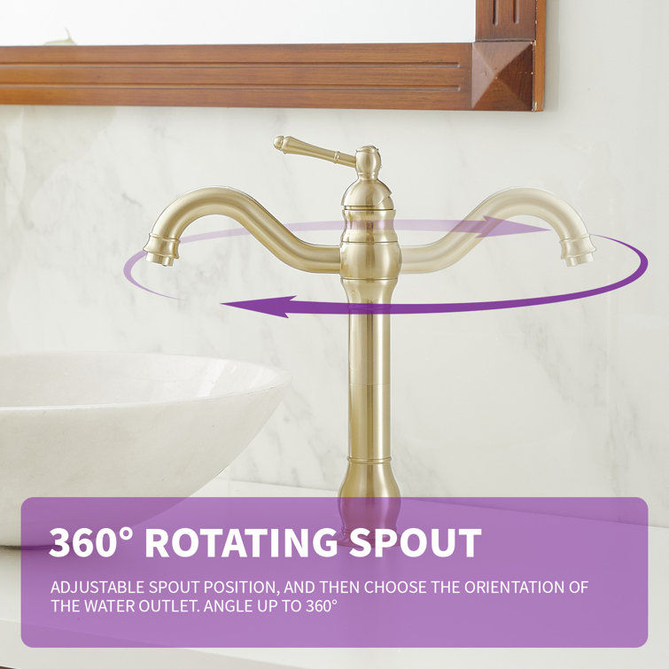Brushed Gold Single Handle High-Arc Vessel Sink Faucet