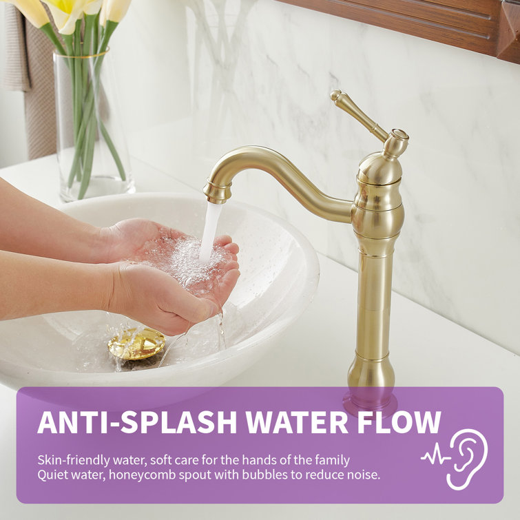 Brushed Gold Single Handle High-Arc Vessel Sink Faucet