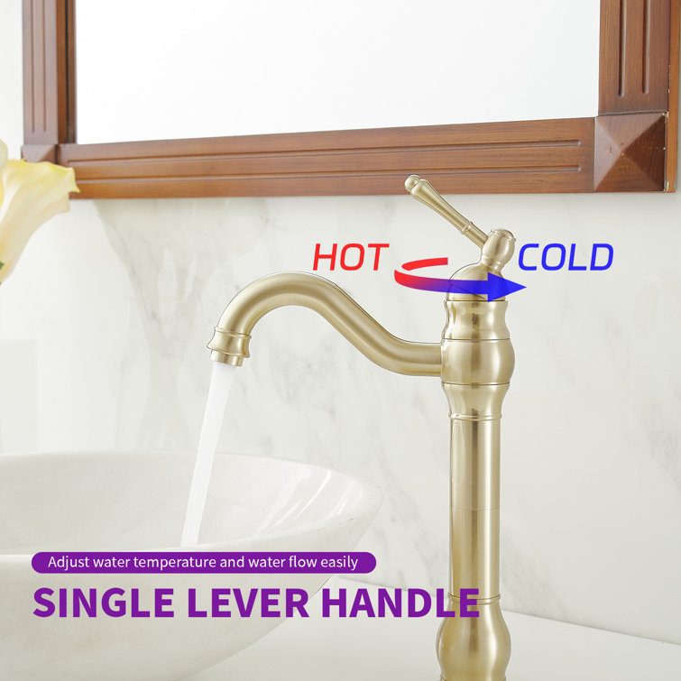 Brushed Gold Single Handle High-Arc Vessel Sink Faucet
