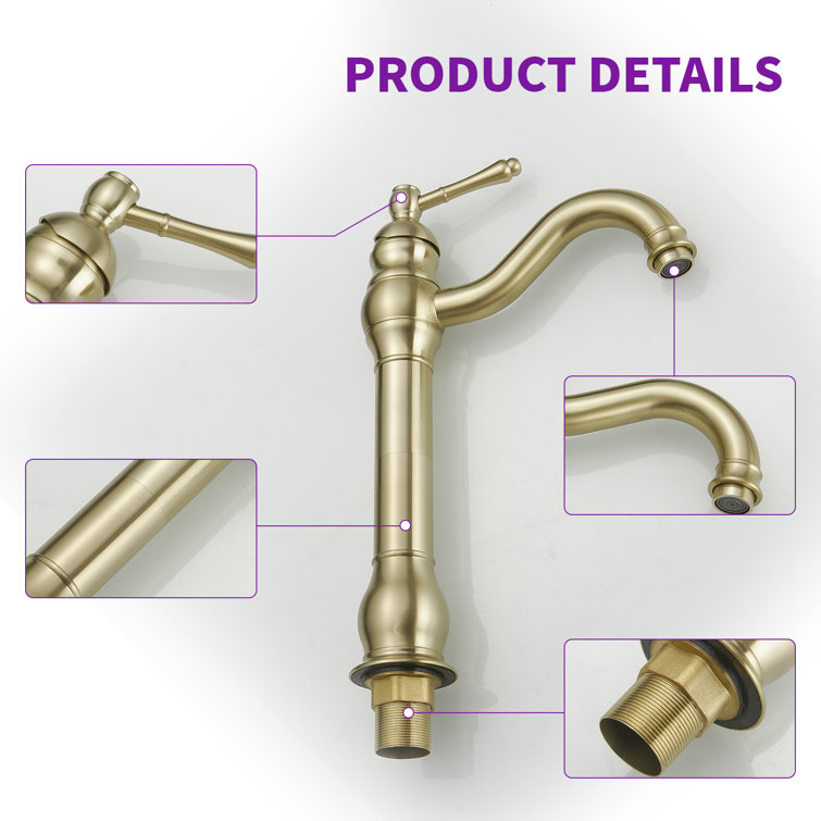 Brushed Gold Single Handle High-Arc Vessel Sink Faucet