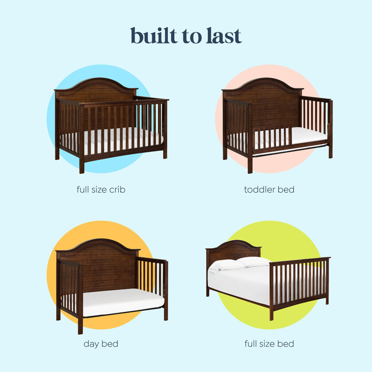 Espresso Pine Wood 4-in-1 Convertible Crib with Adjustable Mattress Heights