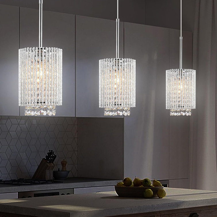 Modern Aluminum Crystal 3-Light Farmhouse Pendant Fixture