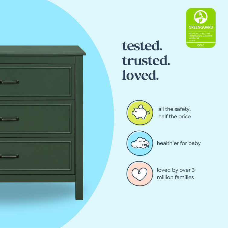 Forest Green 3-Drawer Nursery Dresser with Metal Pulls