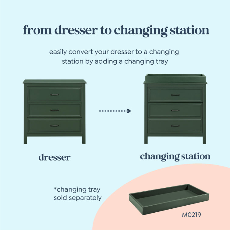Forest Green 3-Drawer Nursery Dresser with Metal Pulls
