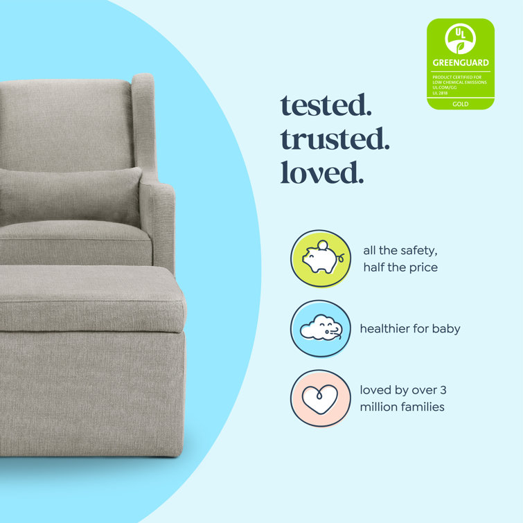 Gray Linen Swivel Glider with Storage Ottoman
