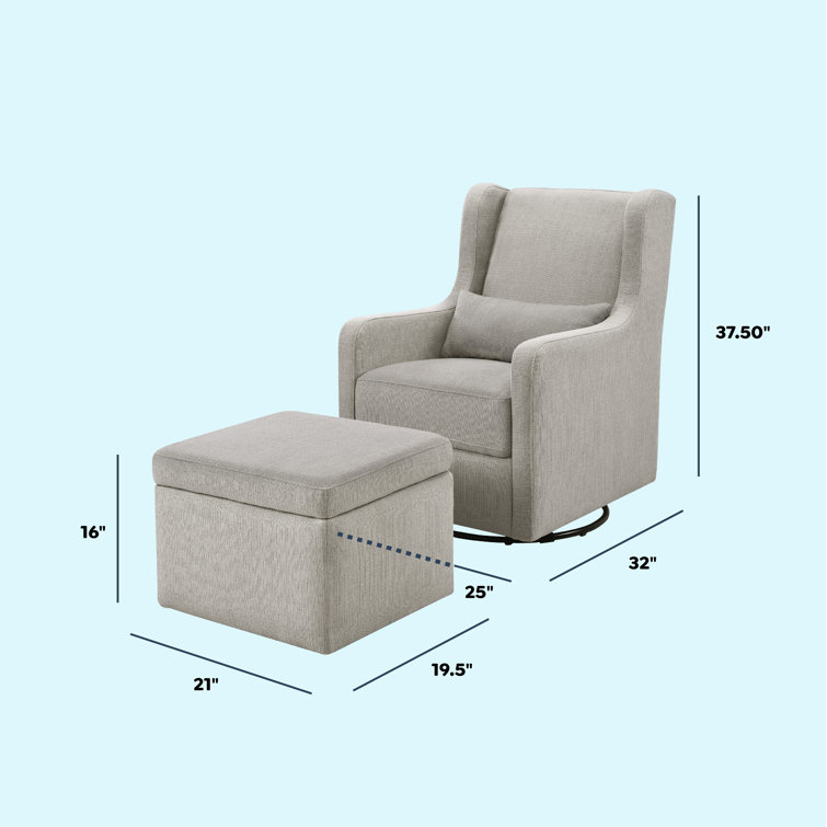 Gray Linen Swivel Glider with Storage Ottoman