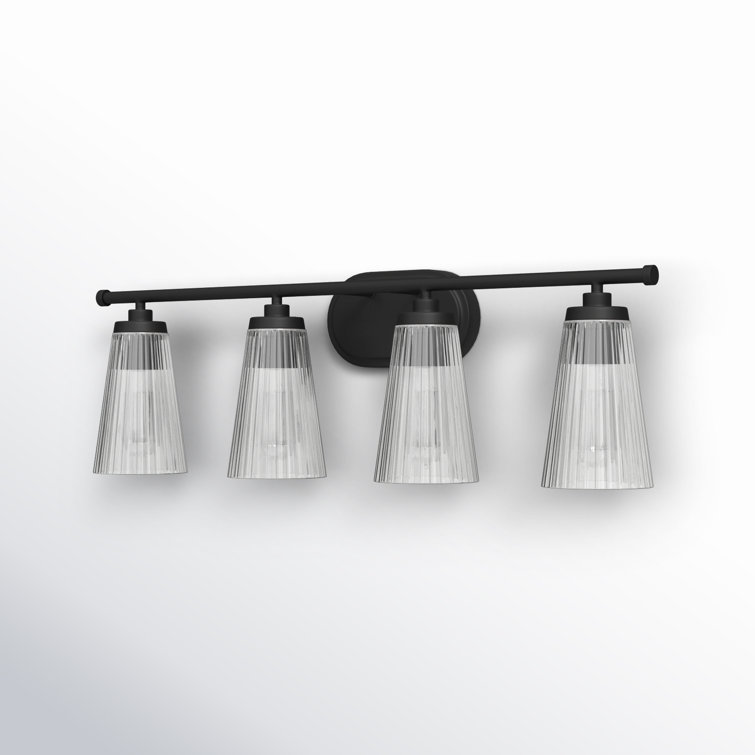 Matte Black and Clear Glass 4-Light Vanity Fixture