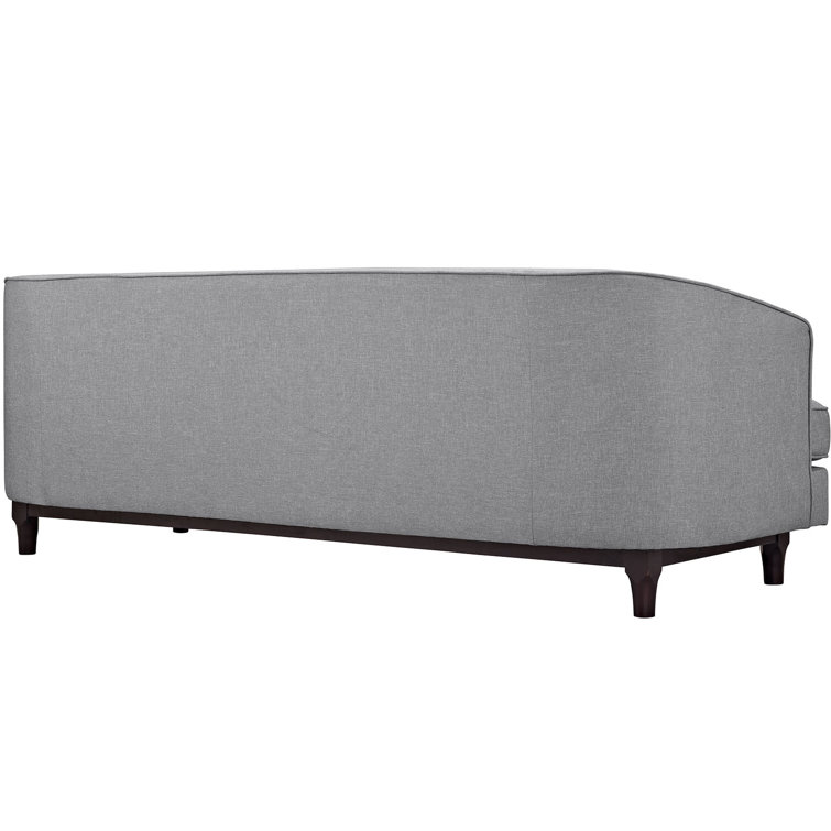 Elegant Light Gray Tufted Fabric Sofa with Walnut Wood Legs