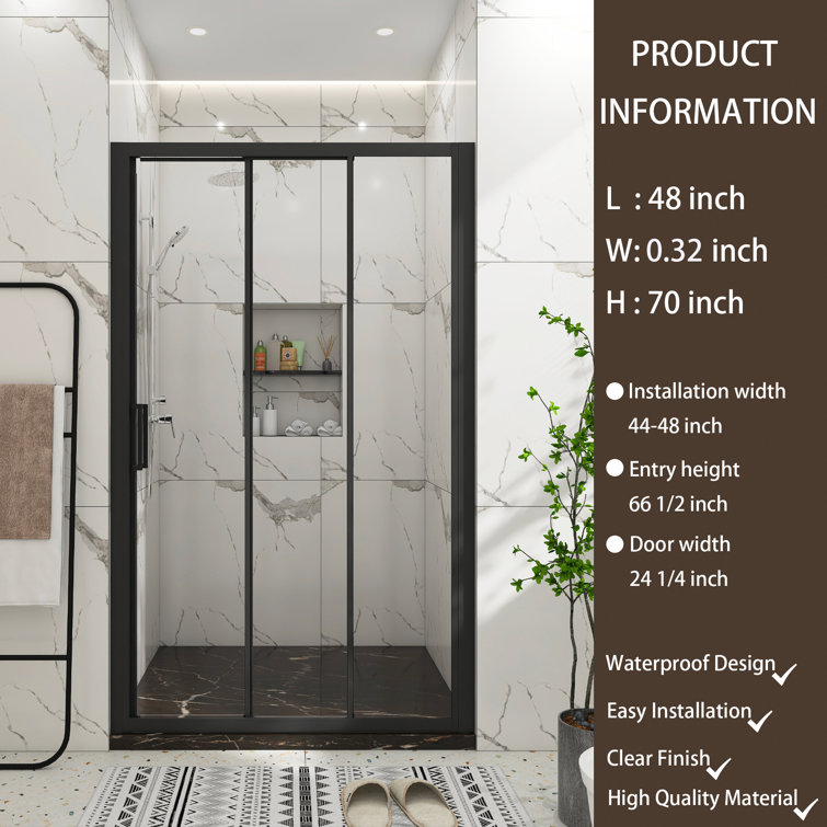 70" Matte Black Aluminum Semi-Frameless Sliding Shower Door