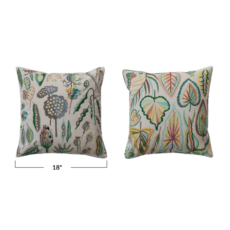 Botanical Embroidered Cotton Square Throw Pillow Set