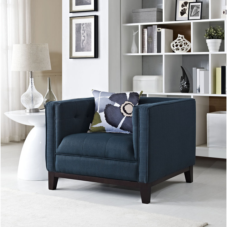 Azure Polyester Upholstered Mid-Century Accent Chair