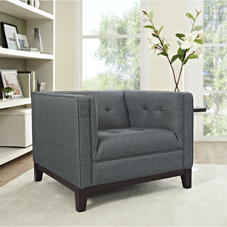Gray Leather Mid-Century Modern Accent Chair