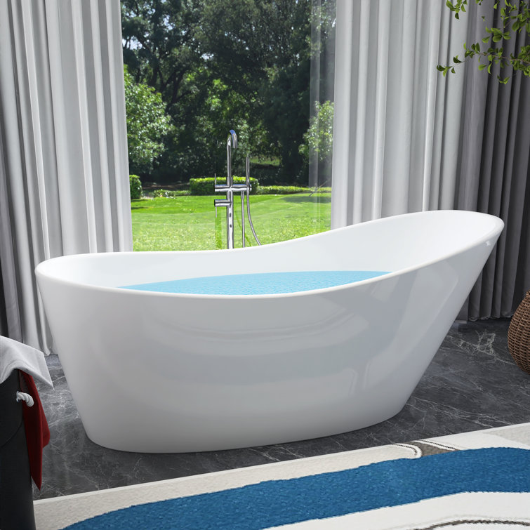 67-Inch Gloss White Acrylic Freestanding Soaking Bathtub