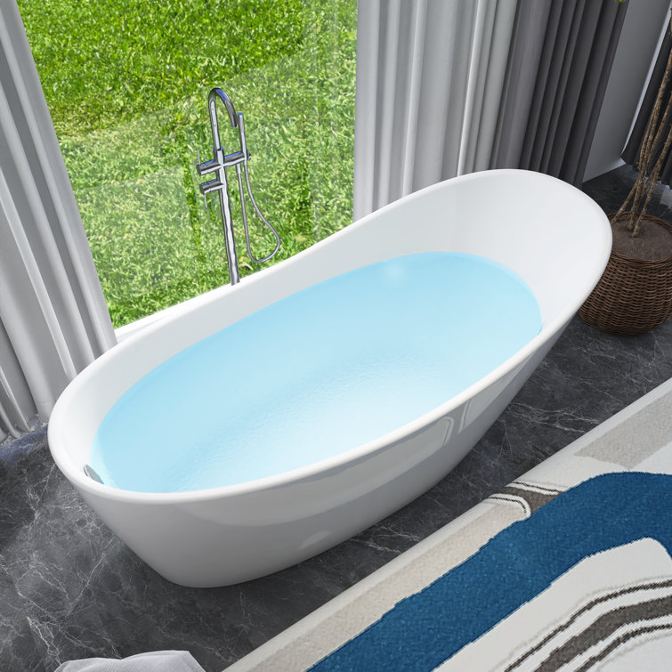 67-Inch Gloss White Acrylic Freestanding Soaking Bathtub