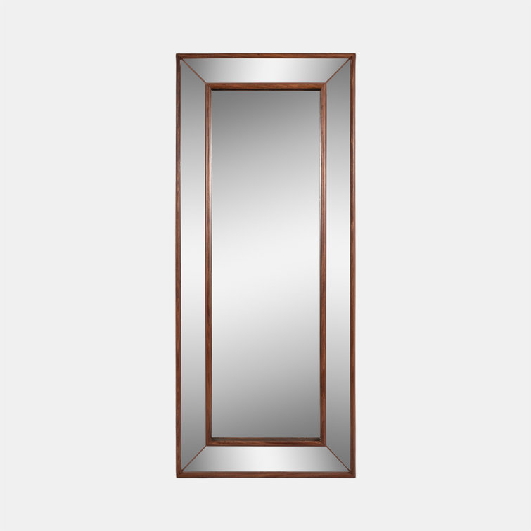 Classic Brown Manufactured Wood Rectangular Wall Mirror
