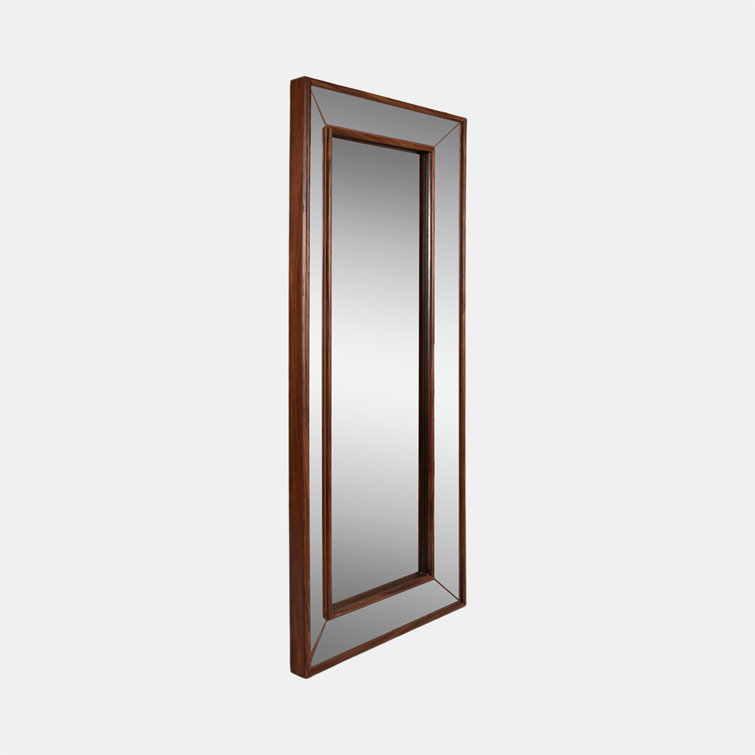 Classic Brown Manufactured Wood Rectangular Wall Mirror