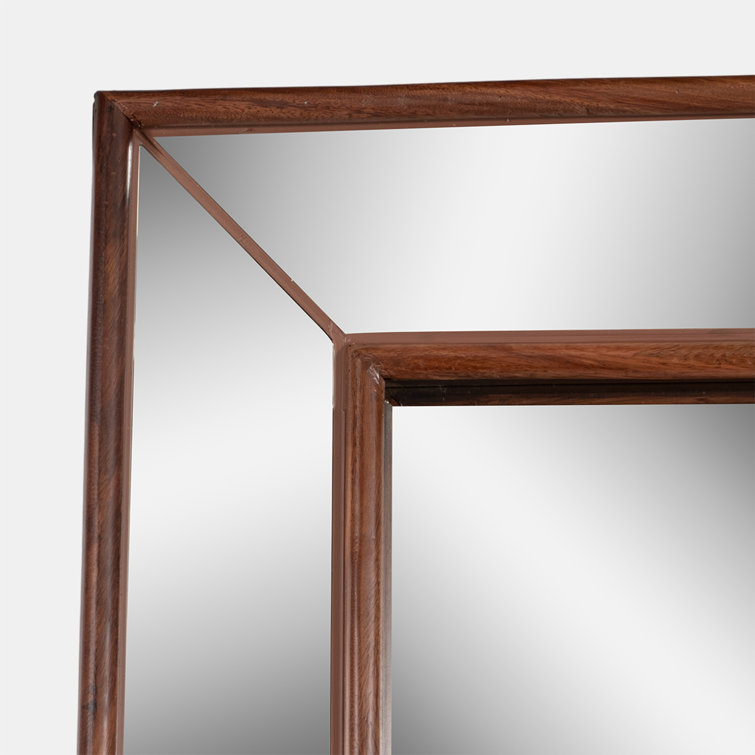 Classic Brown Manufactured Wood Rectangular Wall Mirror