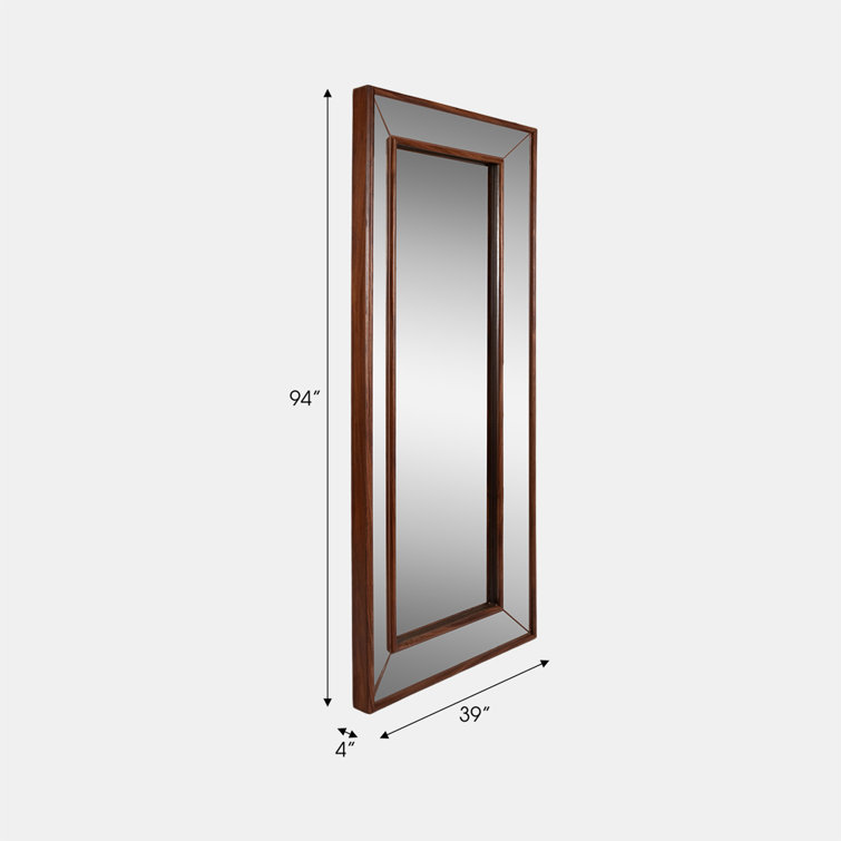 Classic Brown Manufactured Wood Rectangular Wall Mirror