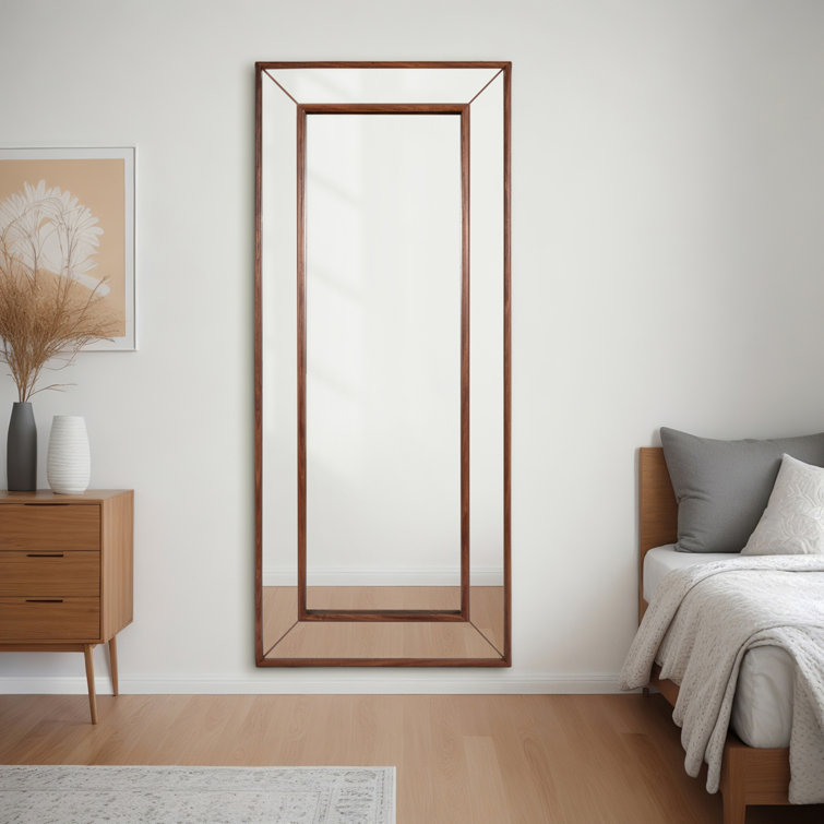 Classic Brown Manufactured Wood Rectangular Wall Mirror