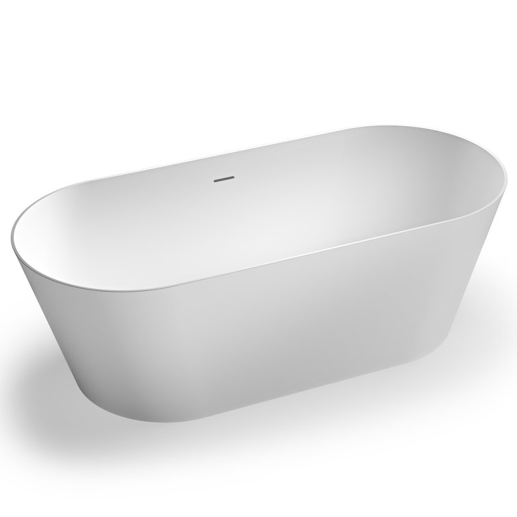 Ruvati 67-Inch Matte White Solid Surface Freestanding Oval Bath Tub