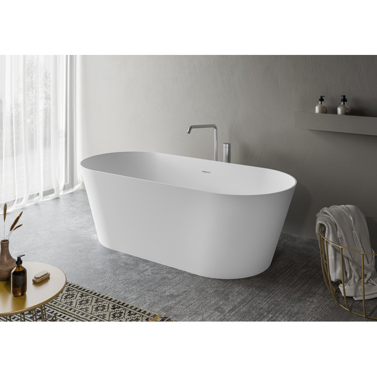 Ruvati 67-Inch Matte White Solid Surface Freestanding Oval Bath Tub